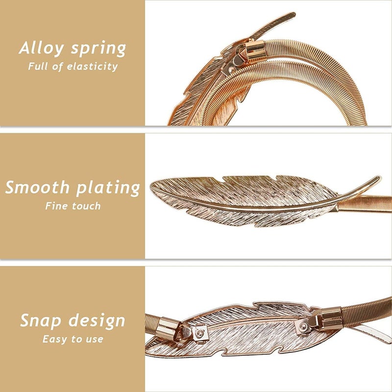 LLPMutu 4Pack Curtain Tiebacks Aluminum Alloy Spring Design Curtain Holdback Leaf Carving Design Curtain Ties for Drapes Curtain Ties Backs Curtain Modern Simple Style Curtain Holdback Decor (Gold Feather) - Image 2